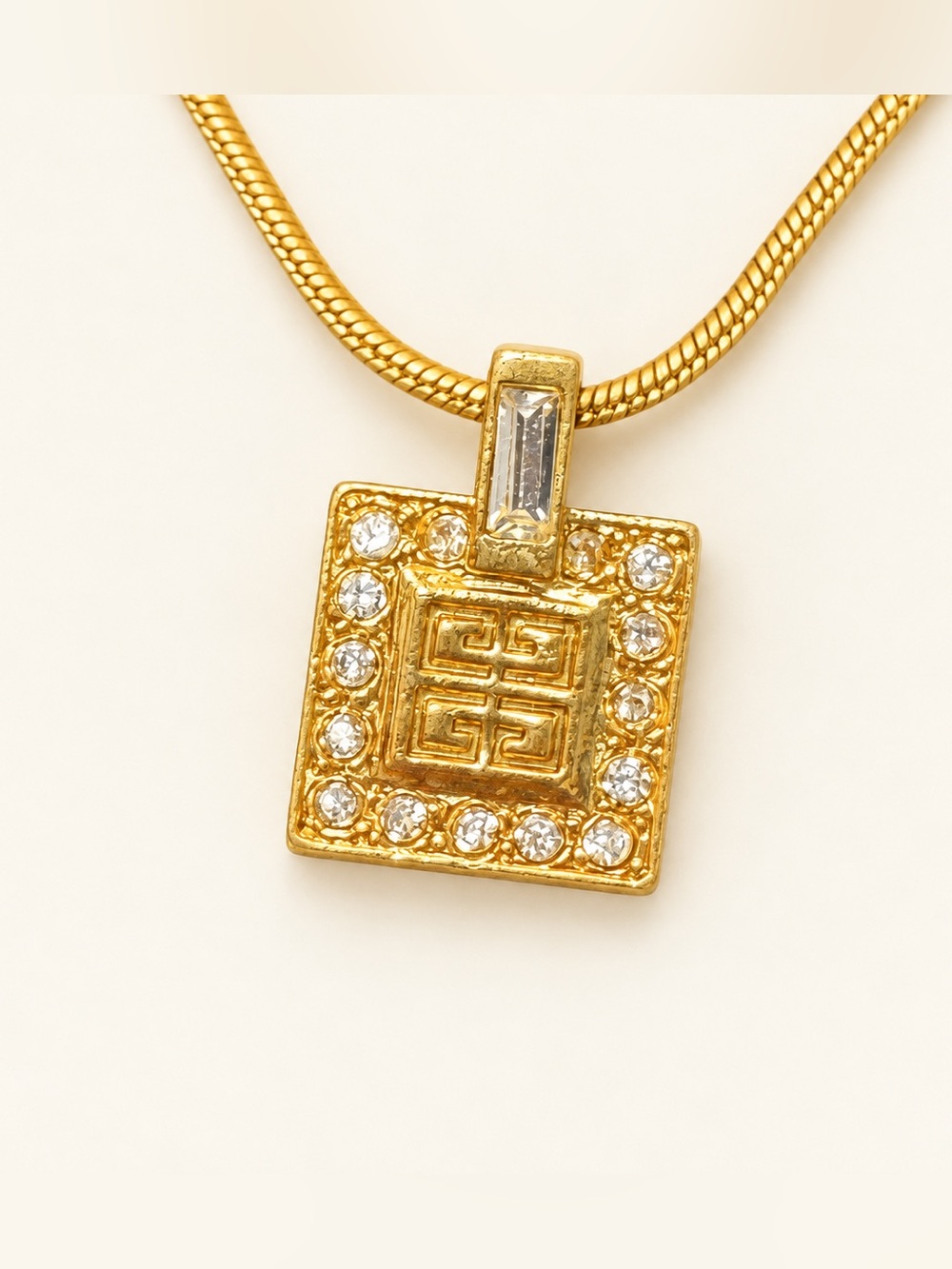 Givenchy Gold and Silver Square Pendant Necklace